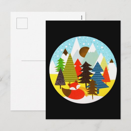 Goud kerstwinter Baby Fox Pine Forest Feestdagenkaart (Voorkant / Achterkant)