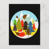 Goud kerstwinter Baby Fox Pine Forest Feestdagenkaart (Voorkant)