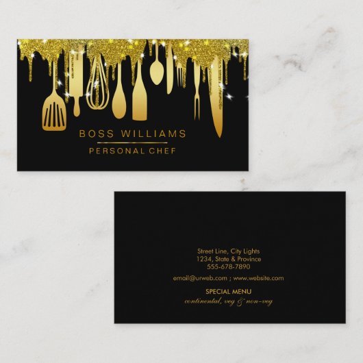 Goud - keukengerei voor persoonlijke Tsjetsjeense  Visitekaartje (Voorkant / Achterkant)