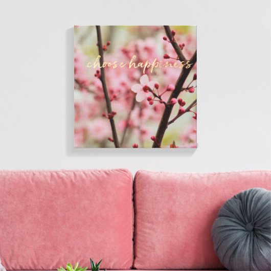 Goud Kies Geluk Kersenbloesem Bloemen Canvas Afdruk (Insitu (Woonkamer))