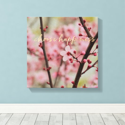 Goud Kies Geluk Kersenbloesem Bloemen Canvas Afdruk (Insitu (Houten vloer))