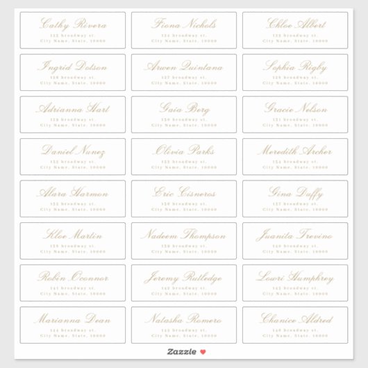 Goud Klassiek script bruiloft gastadreslabel Sticker (Vel)