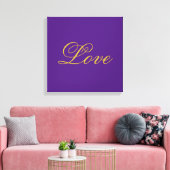 Goud Kleur Schrift Liefde Paarse Calligrafie Canvas Afdruk (Insitu (Woonkamer))