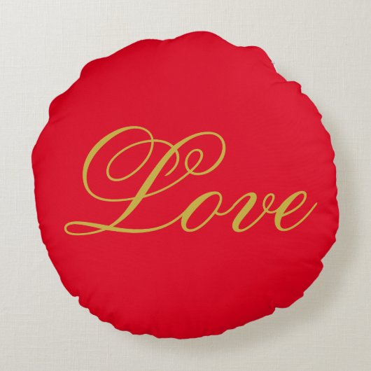 Goud Kleur Schrift Rode Liefde Bruiloft Calligrafi Rond Kussen (Achterkant)