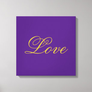 Goud Kleur Script Liefde Paarse Calligrafie Canvas Afdruk