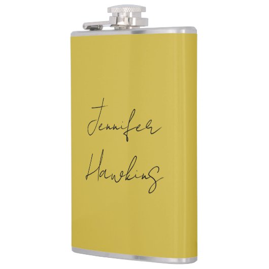 Goud kleurenhandschrift voor professionele doelein heupfles (Links)