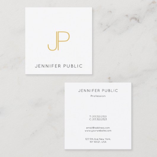 Goud kleurenmonogram rendy moderne Sjabloon Vierkante Visitekaartje (Voorkant / Achterkant)
