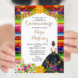 Goud Kleurrijke Bloemen Quinceañera Verjaardag Kaart<br><div class="desc">Goud Kleurrijke Bloemen Quinceañera Verjaardag Uitnodiging Mis Quince Anos,  15e verjaardag, </div>