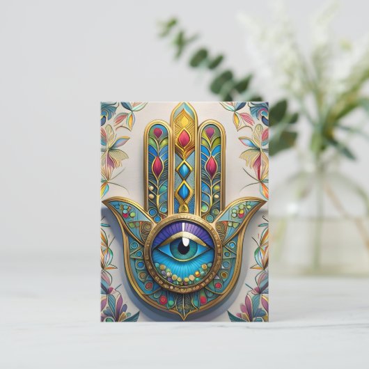 Goud Kleurrijke filigraan blauw-groen derde oog ha Briefkaart (Staand voorkant)