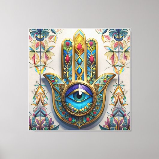 Goud Kleurrijke filigraan blauw-groen derde oog ha Canvas Afdruk (Voorkant)