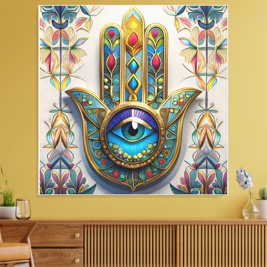 Goud Kleurrijke filigraan blauw-groen derde oog ha Canvas Afdruk (Insitu (Woonkamer))