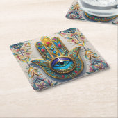 Goud Kleurrijke filigraan blauw-groen derde oog ha Kartonnen Onderzetters (Schuin)