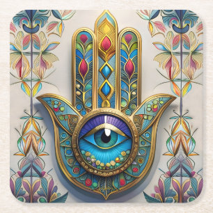 Goud Kleurrijke filigraan blauw-groen derde oog ha Kartonnen Onderzetters