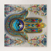 Goud Kleurrijke filigraan blauw-groen derde oog ha Legpuzzel (Horizontaal)