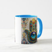 Goud Kleurrijke filigraan blauw-groen derde oog ha Mok (Voorkant rechts)