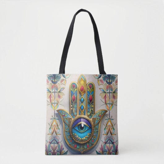 Goud Kleurrijke filigraan blauw-groen derde oog ha Tote Bag (Voorkant)