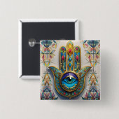 Goud Kleurrijke filigraan blauw-groen derde oog ha Vierkante Button 5,1 Cm (Voorkant /achterkant)