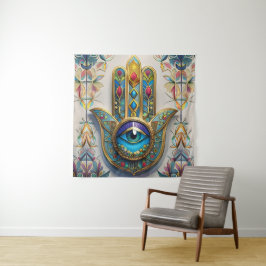 Goud Kleurrijke filigraan blauw-groen derde oog ha Wandkleed