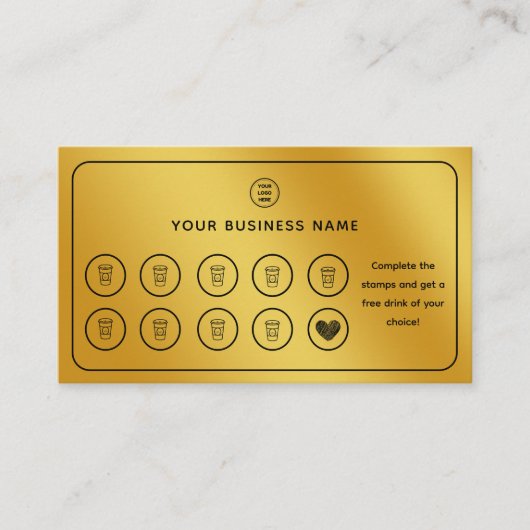 Goud Koffiebeker QR-code Voeg je Logo toe Klantenkaartje (Voorkant)