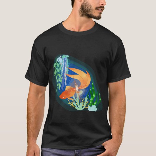 Goud Koi Vis Ontwerp met Zee Gras T-shirt (Voorkant)
