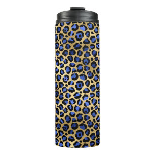Goud & Koningsblauwe Glam Luipaardspattenprint Thermosbeker