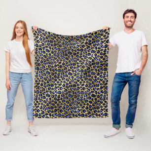 Goud & Koningsblauwe Glam Luipaardvlekkenprint Fleece Deken