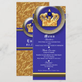 Goud & Koninklijk Blauw Kroon Verjaardagsfeest Men Menu (Voorkant / Achterkant)