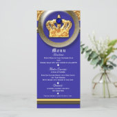 Goud & Koninklijk Blauw Kroon Verjaardagsfeest Men Menu (Staand voorkant)