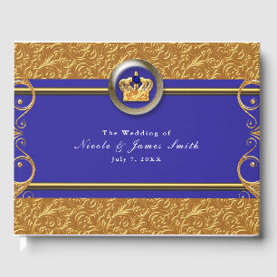 Goud & Koninklijk Blauwe Kroon Trouw Elegant Feest Gastenboek