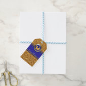 Goud & Koninklijke Blauwe Kroon Verjaardagsfeestje Cadeaulabel (Met Touw)