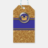 Goud & Koninklijke Blauwe Kroon Verjaardagsfeestje Cadeaulabel (Achterkant)
