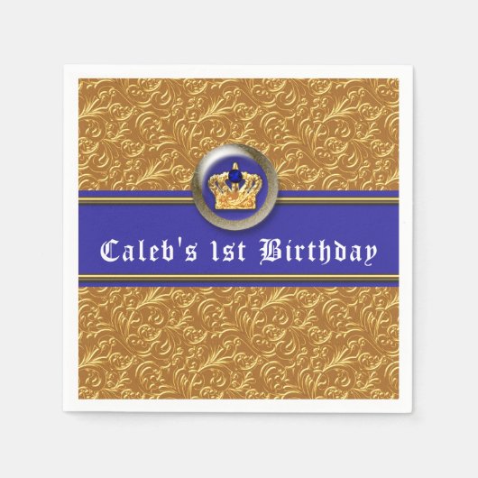 Goud & Koninklijke Blauwe Kroon Verjaardagspartij  Servet (Voorkant)
