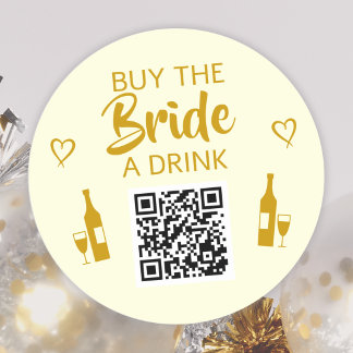 Goud Koop de Bruid Eén te Drinken QR Code Jonggeze Ronde Sticker
