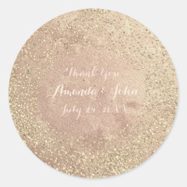 Goud Koper Glitter Bewaar de datum Dank u Rond Ronde Sticker