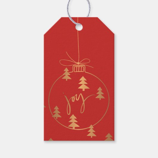 Goud Koper Kerst Decor en Bomen rood Cadeaulabel (Voorkant)