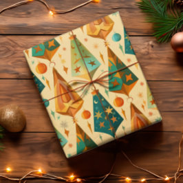 Goud Koper Retro Mid Century Modern Kerstmis Cadeaupapier