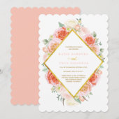 Goud, koraal, perzik en roze bruiloft kaart (Voorkant / Achterkant)