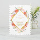 Goud, koraal, perzik en roze bruiloft kaart (Staand voorkant)