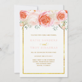 Goud, koraal, perzik en roze bruiloft kaart