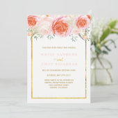 Goud, koraal, perzik en roze bruiloft kaart (Staand voorkant)