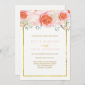 Goud, koraal, perzik en roze bruiloft kaart (Voorkant / Achterkant)