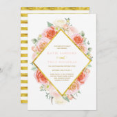 Goud, koraal, perzik en roze bruiloft kaart (Voorkant / Achterkant)