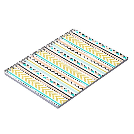 Goud, koraal, wit, Aqua, zwart Aztec-patroon Notitieboek (Linkerzijde)