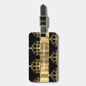 Goud kroonpatroon op zwart bagagelabel (Voorkant verticaal)