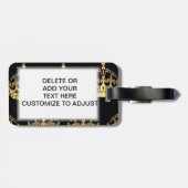 Goud kroonpatroon op zwart bagagelabel (Achterkant horizontaal)