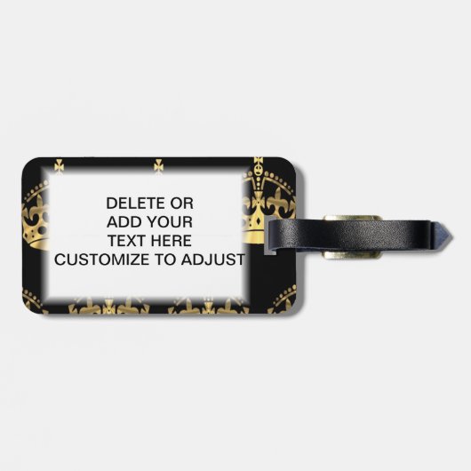 Goud kroonpatroon op zwart bagagelabel (Achterkant horizontaal)