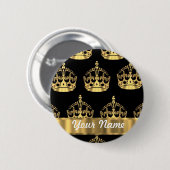 Goud kroonpatroon op zwart ronde button 5,7 cm (Voorkant /achterkant)