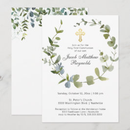 Goud-kruid Heilige Communie Eucalyptus Greenery Kaart