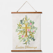 Goud kruis en roze rozen, aangepast Pasen Hangend Wandkleed (Voorkant)