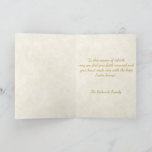 Goud kruis en roze rozen, aangepast Pasen Kaart (Binnen)